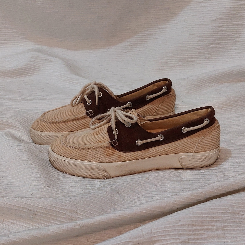 Polo by Ralph Lauren Cream and Brown Women's Boat Shoes Size 7.5